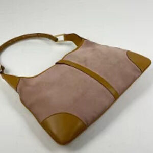 Gucci handbag shoulder suede pink bag bamboo brown Hobo